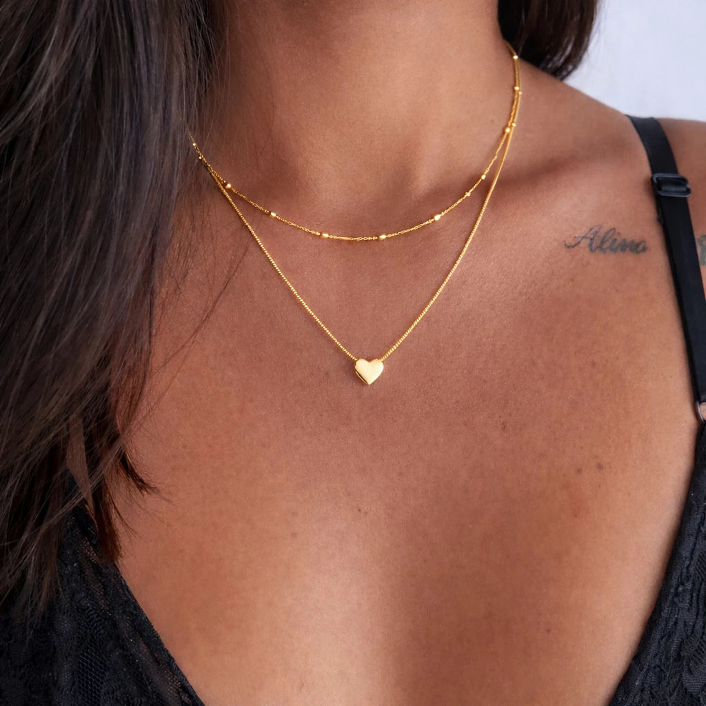 Colar Banhado Prata 925 Elegante Coração + Gargantilha Bolinhas